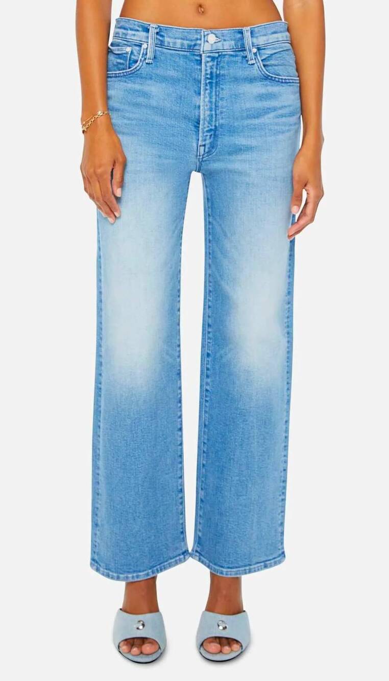 NEW MOTHER dodger flood jeans in mediterranean muse